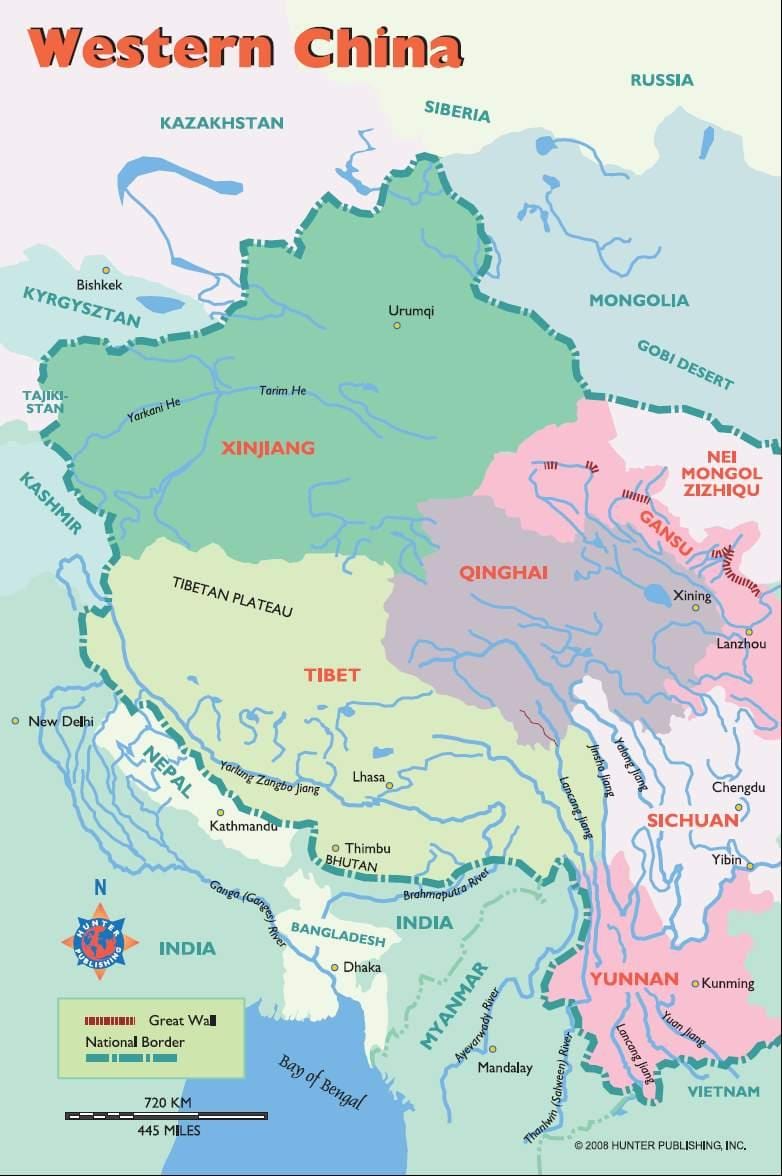 карта на Западен Китай
