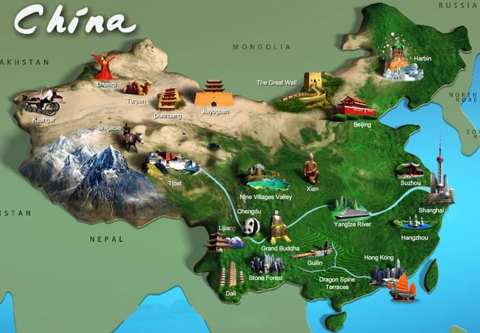 карта на Китай забележителности