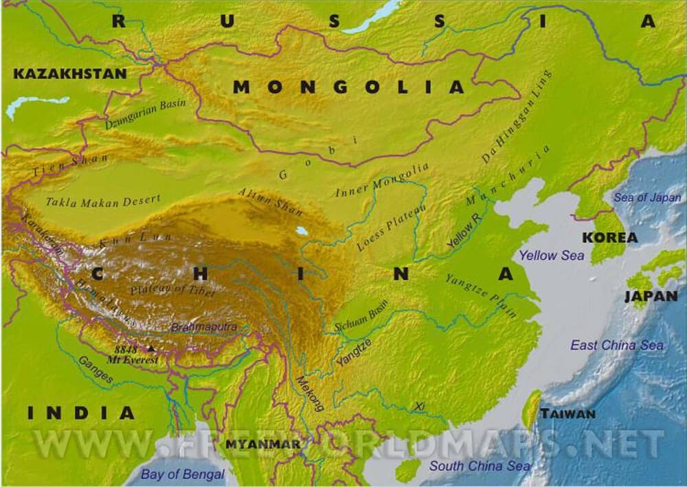 Китай физическа карта