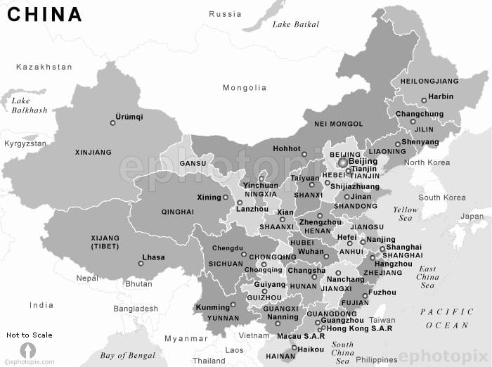 карта на Китай черно и бяло
