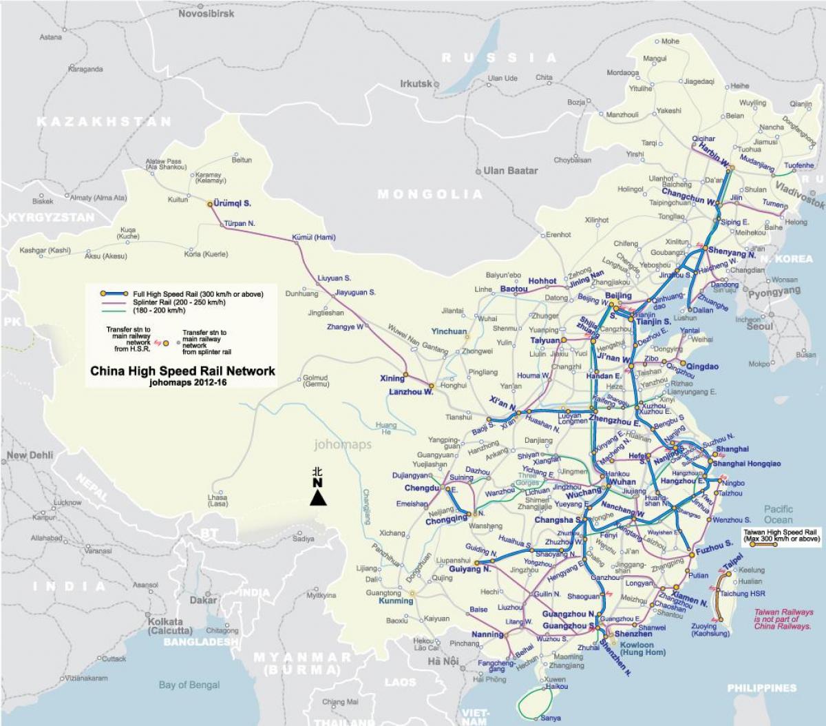високоскоростна железопътна линия от Китай на картата