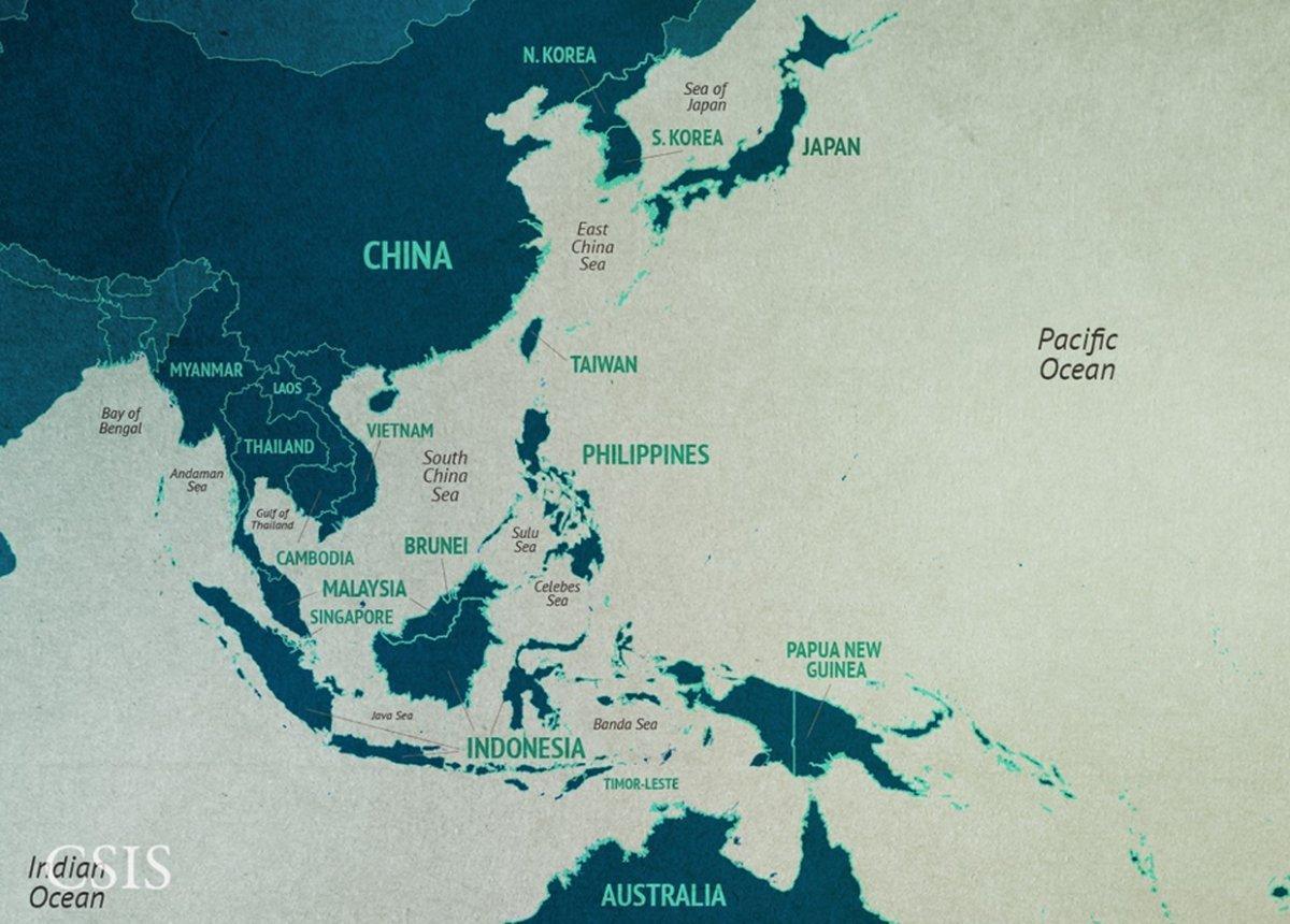 карта на Китай към морето