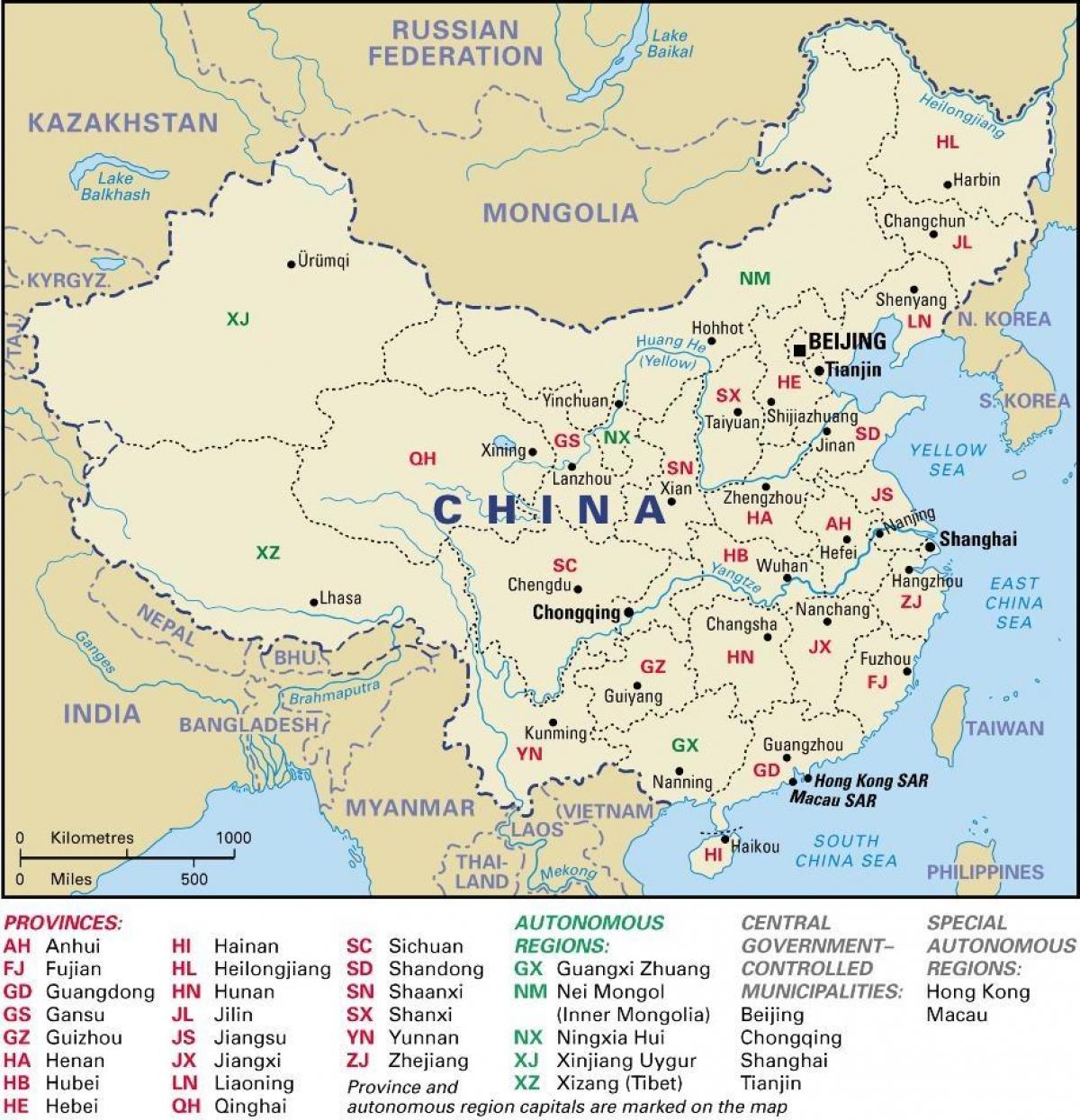 провинция на Китай на картата