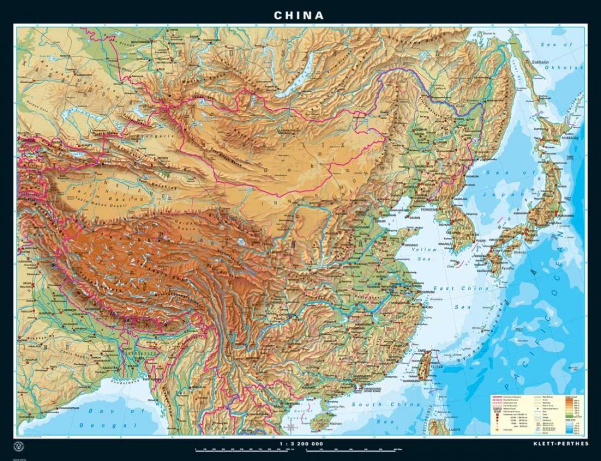 физико-географска карта на Китай