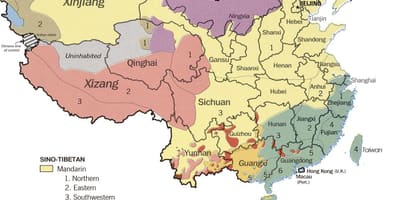 Език, карта на Китай