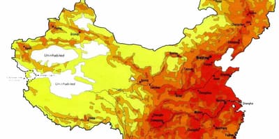 Карта на гъстота на населението в Китай