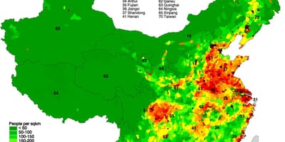 Карта на разпределението на населението на Китай