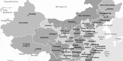 Карта на Китай черно и бяло